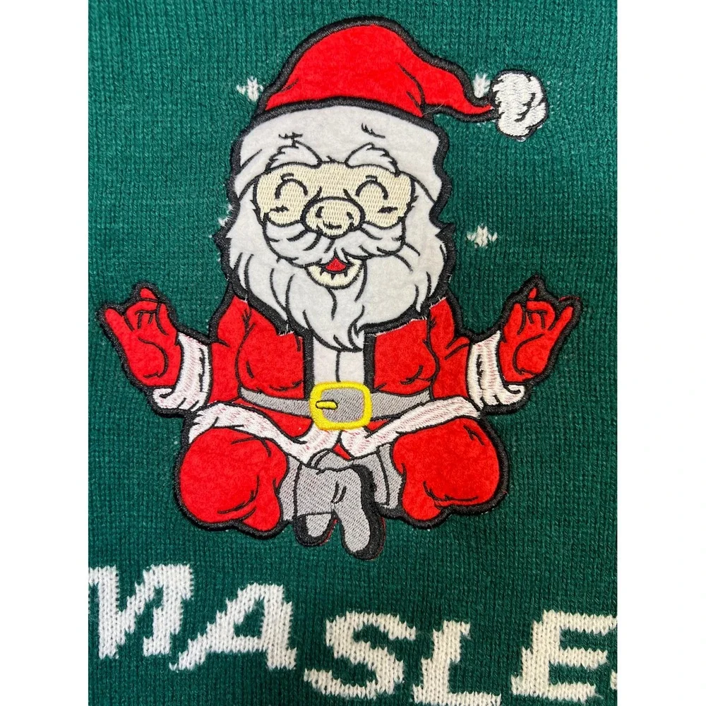 American Stitch Mens XL‎ Green Santa Namasleigh Ugly Christmas Sweater